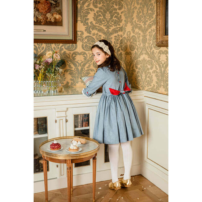 Anastasia Flannel Long Sleeve Smocked Dress, Blue - Dresses - 3