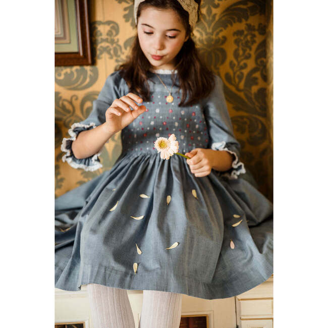 Anastasia Flannel Long Sleeve Smocked Dress, Blue - Dresses - 5