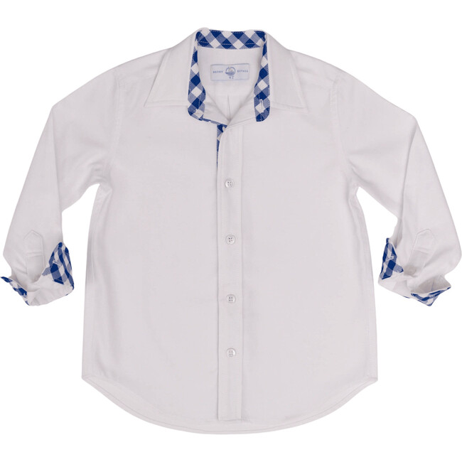Brooks Gingham Trim Button Down Shirt, Oxford White & Navy