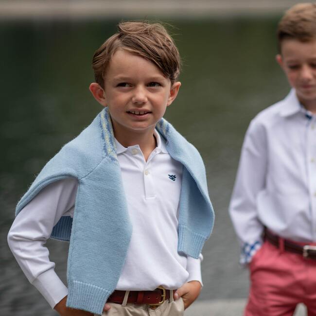 Long Sleeve Carter Polo Shirt, Wickford White