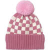 Checker Pom Beanie, Rose - Hats - 1 - thumbnail
