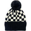 Checker Pom Beanie, Black - Hats - 1 - thumbnail