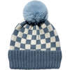 Checker Pom Beanie, Sky - Hats - 1 - thumbnail