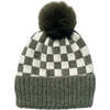 Checker Pom Beanie, Olive - Hats - 1 - thumbnail