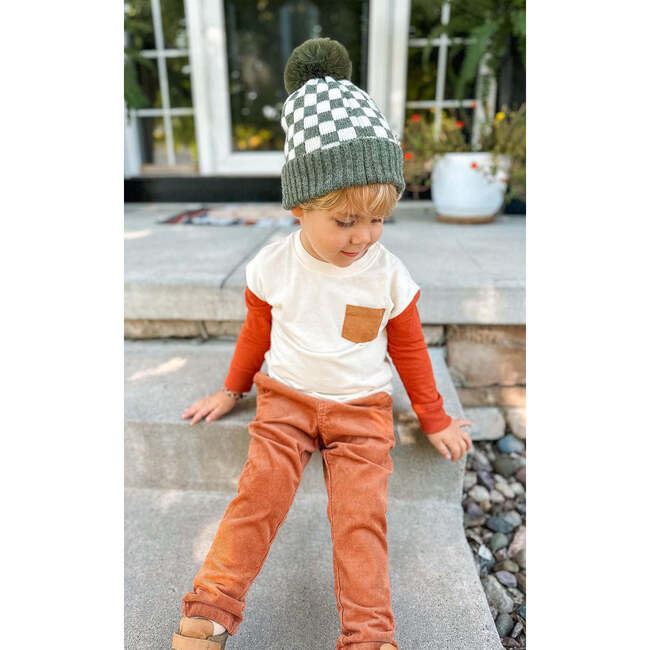 Checker Pom Beanie, Olive - Hats - 2