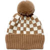 Checker Pom Beanie, Camel - Hats - 1 - thumbnail