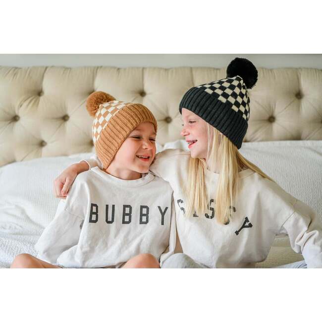 Checker Pom Beanie, Camel - Hats - 2