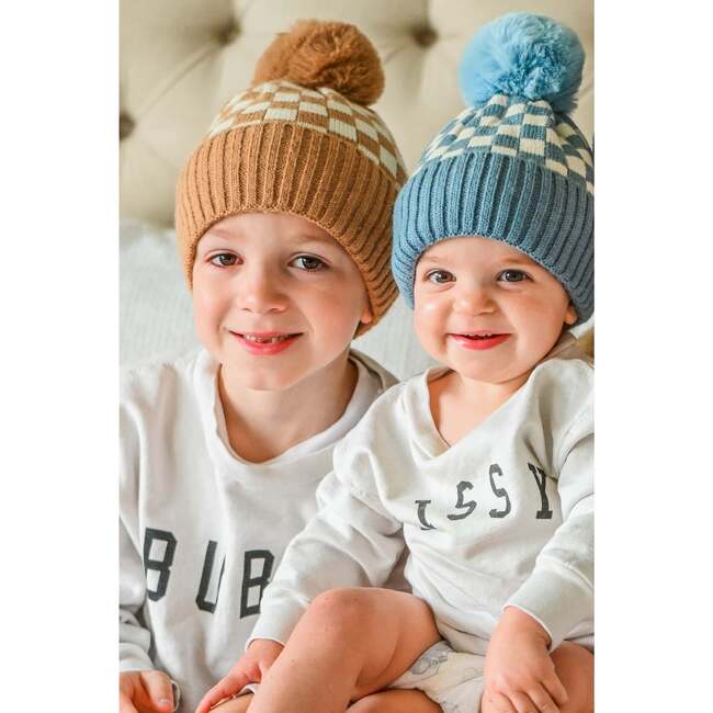 Checker Pom Beanie, Camel - Hats - 3