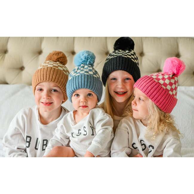 Checker Pom Beanie, Camel - Hats - 4