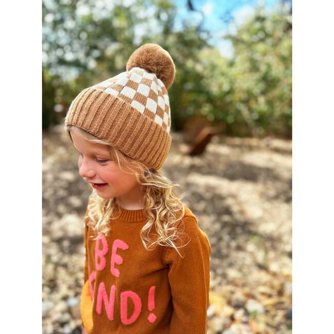 Checker Pom Beanie, Camel - Hats - 5