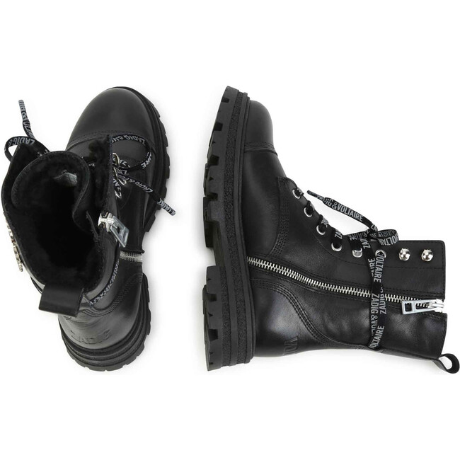 Logo-Print Laces Leather Combat Boots - Boots - 6