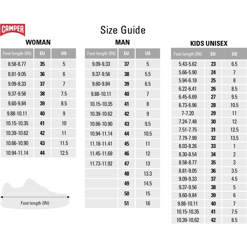 Camper store shoes sizing