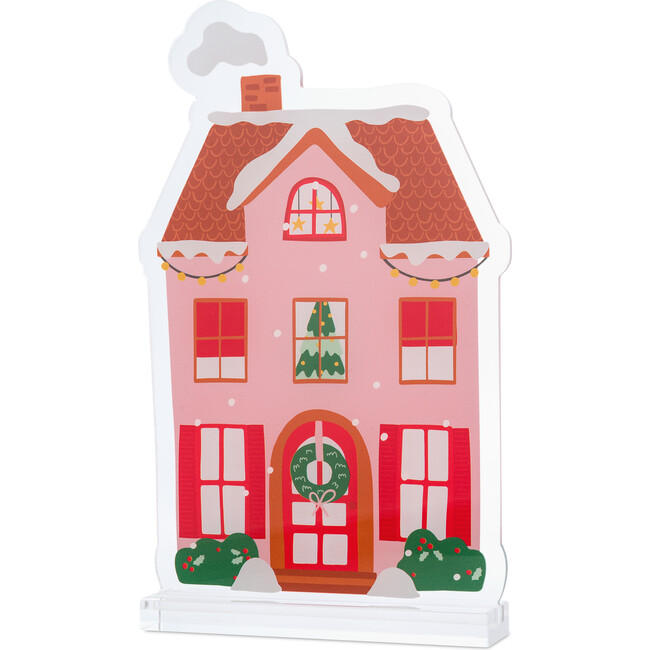 Merry and Bright Acrylic Christmas Village, Pink Townhouse