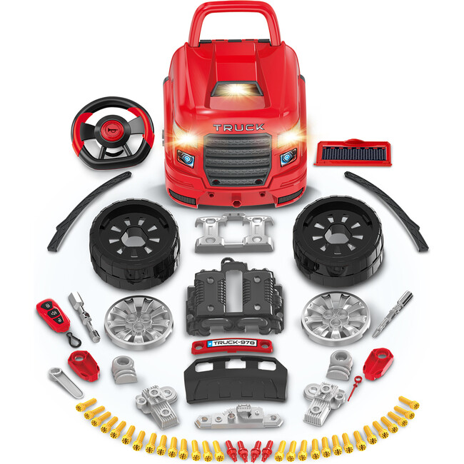 Truck Mechanic Engine Workshop (Red) - Cool Take Apart and Rebuild Engine with Remote Control Car Key - Transportation - 3