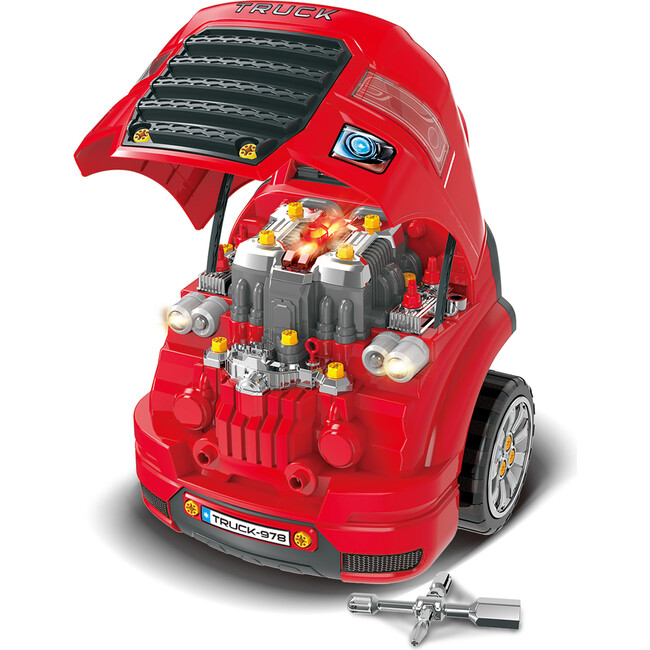 Truck Mechanic Engine Workshop (Red) - Cool Take Apart and Rebuild Engine with Remote Control Car Key - Transportation - 4