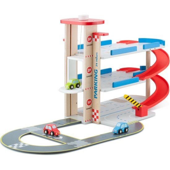 New Classic Toys Parking Garage with Track and 3 Cars, Educational Wooden Toys for 3y+ - Woodens - 1