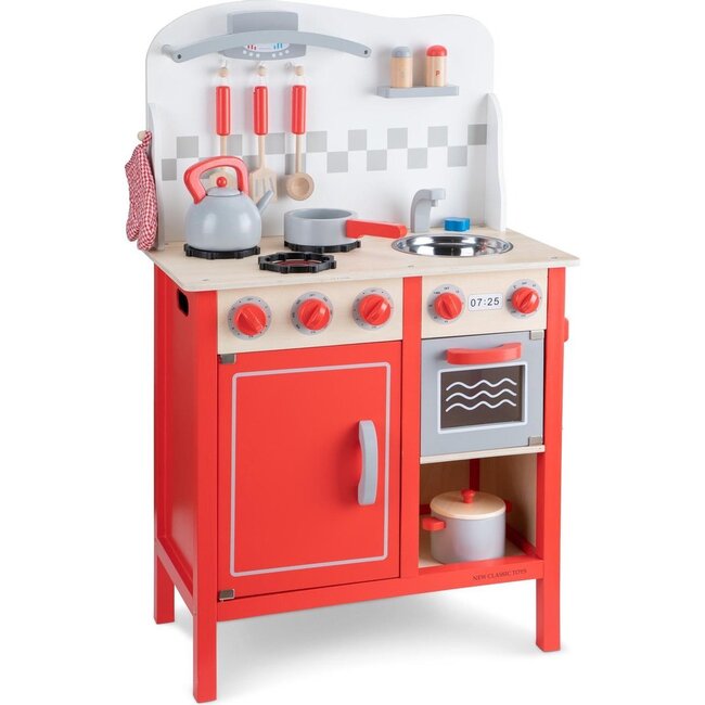New Classic Toys Kitchenette Grand Kitchenette-Silver, Educational Wooden Toys for 3y+
