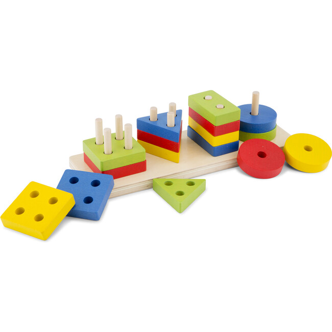 New Classic Toys Geometric Stacking Puzzle,Educational Wooden Toys for 1y+