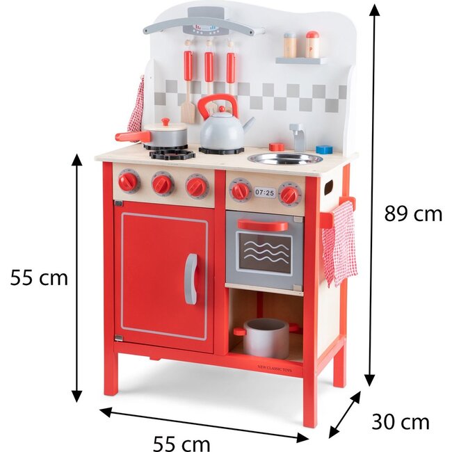 New Classic Toys Kitchenette Grand Kitchenette-Silver, Educational Wooden Toys for 3y+ - Role Play Toys - 2