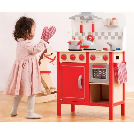 New Classic Toys Kitchenette Bon Appetit DeLuxe -Red, Educational Wooden Toys for 3y+ - Role Play Toys - 3