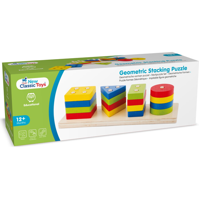 New Classic Toys Geometric Stacking Puzzle,Educational Wooden Toys for 1y+ - Stackers - 2