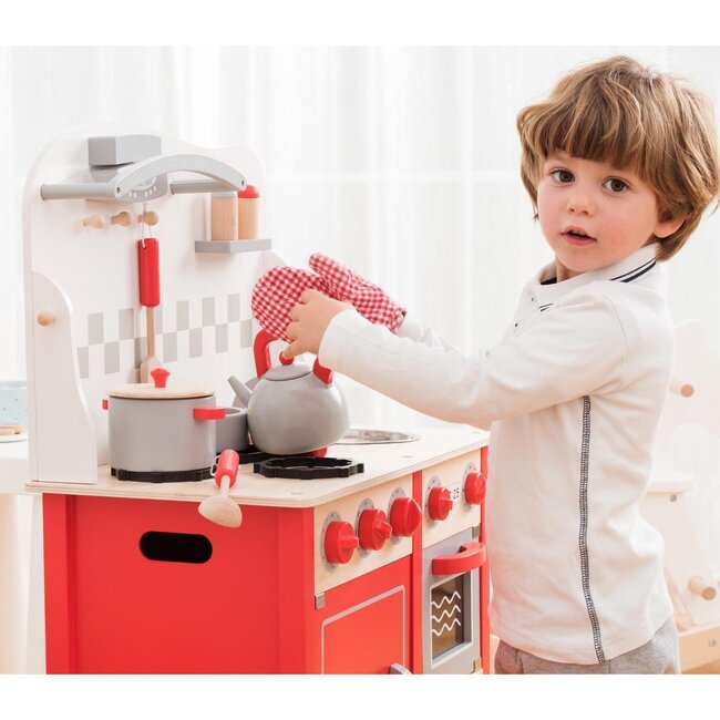 New Classic Toys Kitchenette Grand Kitchenette-Silver, Educational Wooden Toys for 3y+ - Role Play Toys - 3