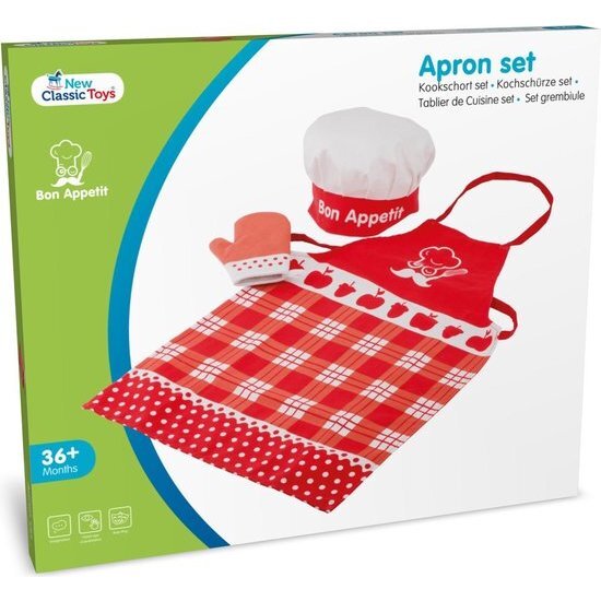 New Classic Toys Apron - Red, Pretend Play for Kid's Cooking, Pre-school Toy, 3y+ - Role Play Toys - 3