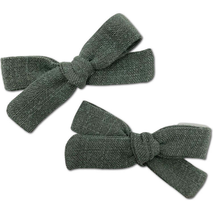Skinny Ribbon Pigtail Bows, Olive - Bows - 1