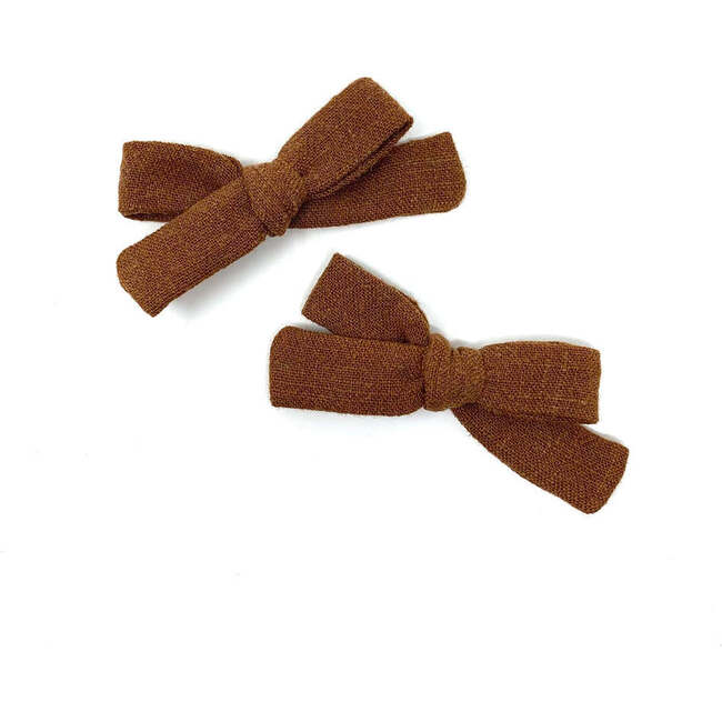Skinny Ribbon Pigtail Bows, Brown