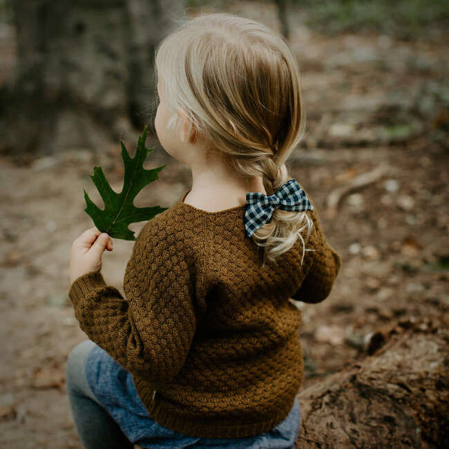 Baby Tied Bow, Blue Check - Bows - 2