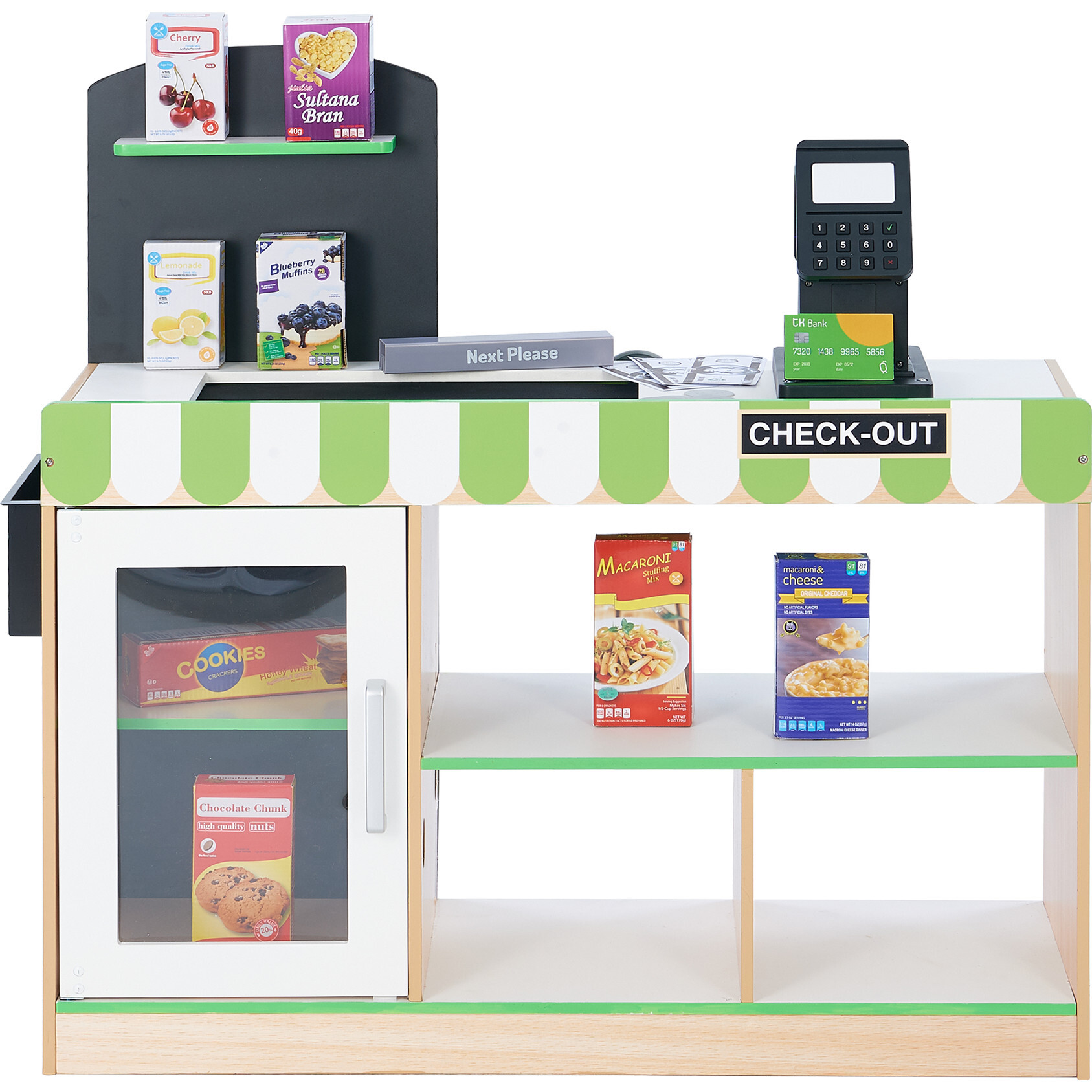 Teamson Kids Cashier Austin Wooden Play Market Stand, Green/White - Play Kitchens - 1