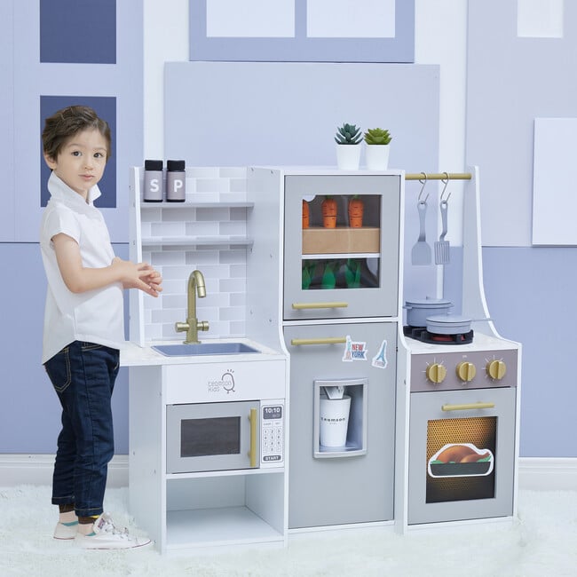 Teamson Kids Little Chef Lyon Modern Wooden Play Kitchen, Gray - Play Kitchens - 2