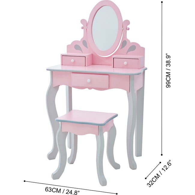 Teamson Kids Wooden Princess Rapunzel 2-pc. Vanity Set, Gray/Pink - Kids Seating - 3