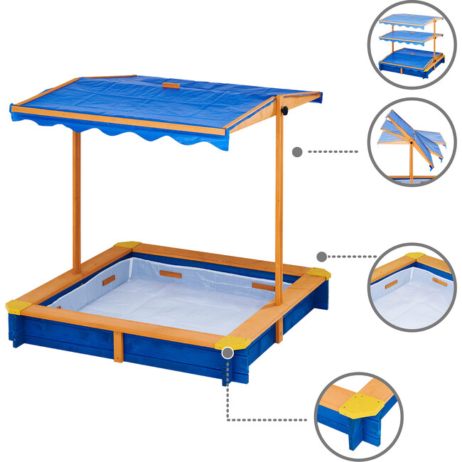 Teamson Kids Outdoor 46" x 46" Sand Box with Adjustable Canopy - Outdoor Games - 4