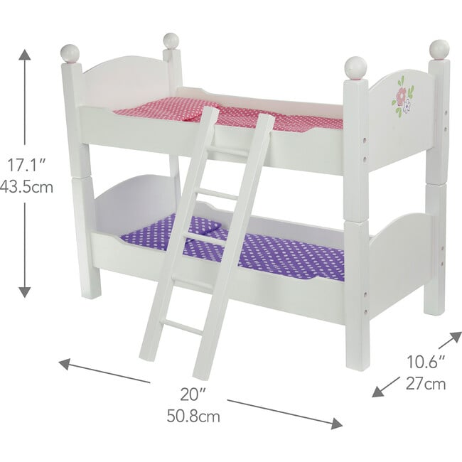 Olivia's Little World 18" Doll Wooden Convertible Bunk Bed, White - Doll Accessories - 2