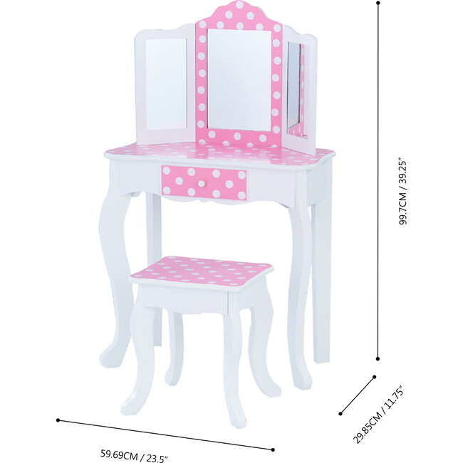Teamson Kids Wooden Polka Dot 2-pc. Play LED Vanity, Pink/White - Kids Seating - 3