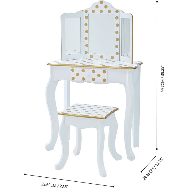 Teamson Kids Wooden Polka Dot 2-pc. Play Vanity, White/Gold - Kids Seating - 3