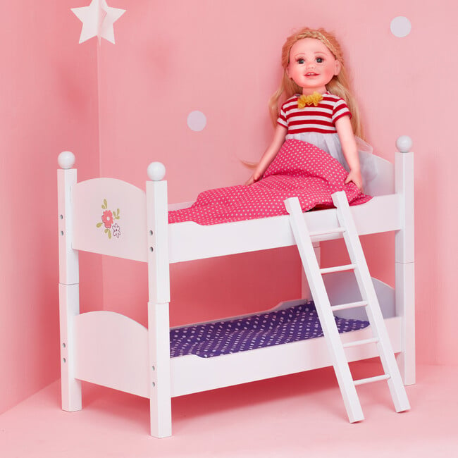 Olivia's Little World 18" Doll Wooden Convertible Bunk Bed, White - Doll Accessories - 6