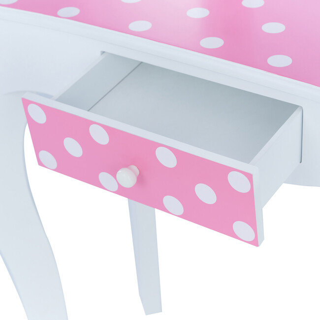 Teamson Kids Wooden Polka Dot 2-pc. Play LED Vanity, Pink/White - Kids Seating - 7