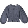 Calie Jacquard Blouse, Blue - Blouses - 1 - thumbnail