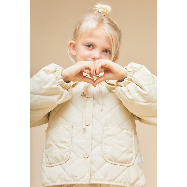 Giulia Collared Quilted Jacket, Ecru - Jackets - 2