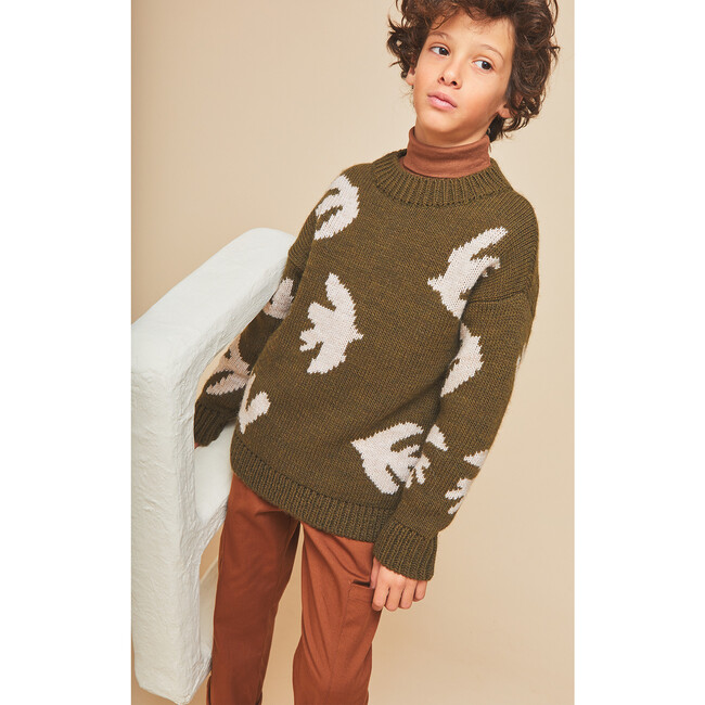 Bird Oversized Knit Sweater, Green - Sweaters - 3