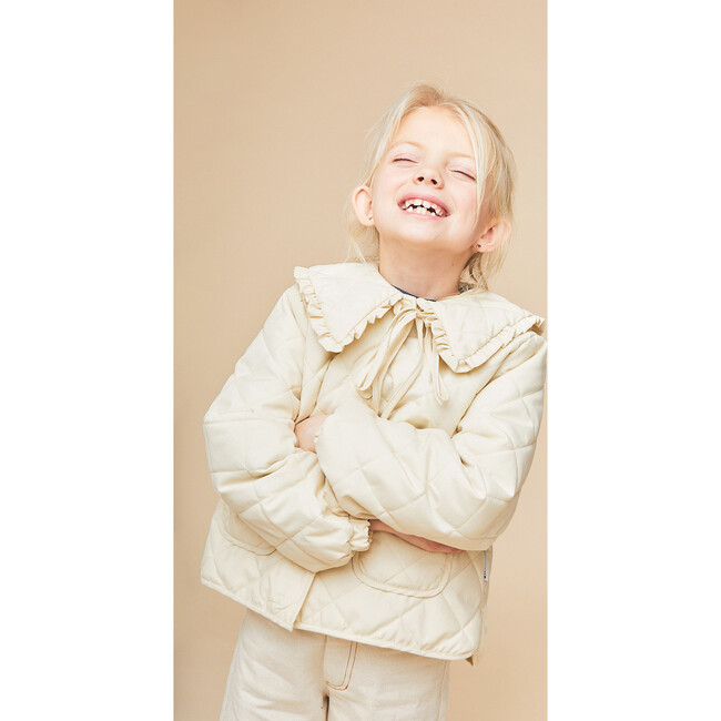 Giulia Collared Quilted Jacket, Ecru - Jackets - 4