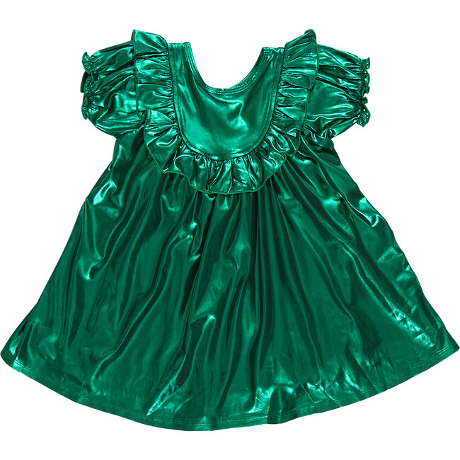 Girls Lame Brayden Ruffle Dress, Tinsel Green
