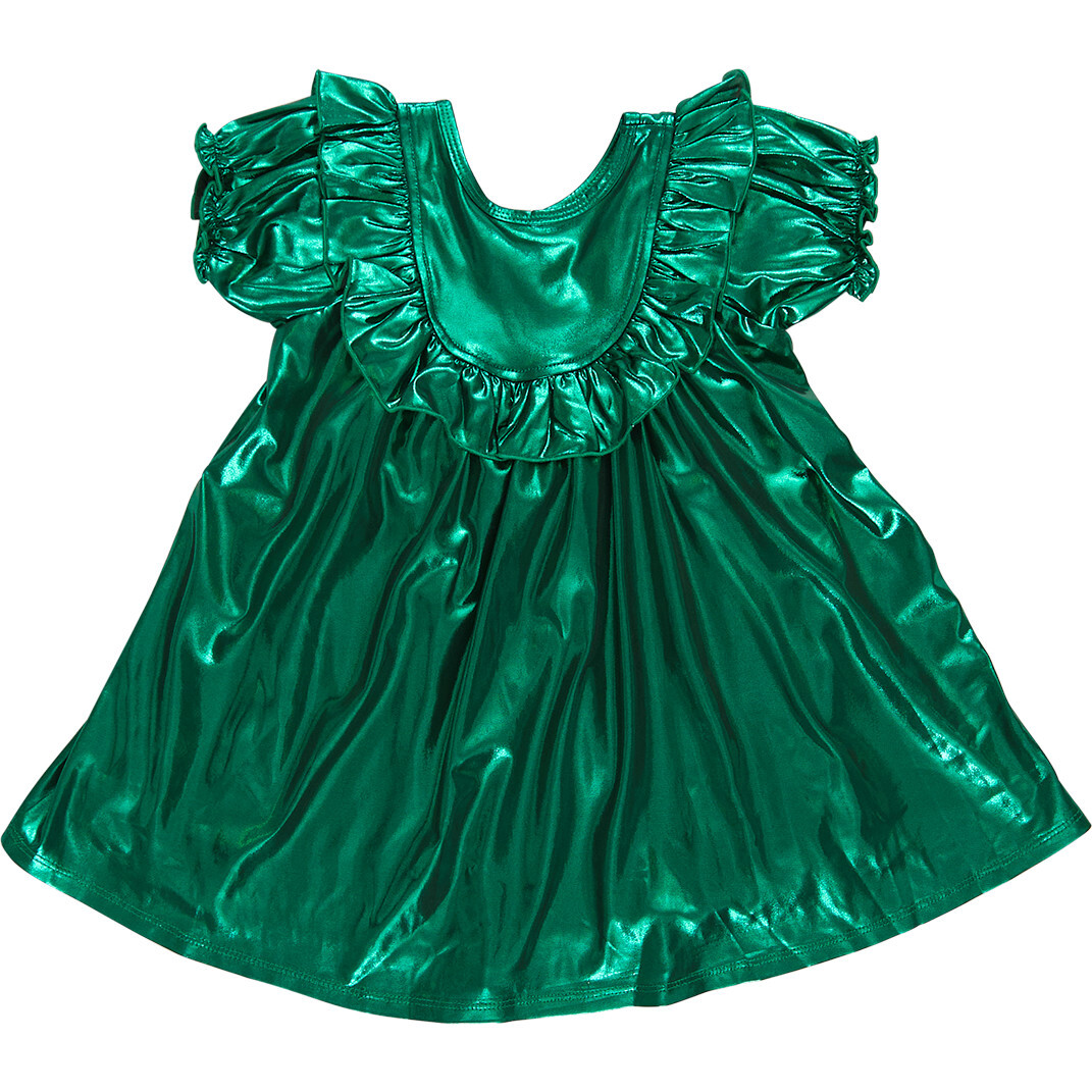 Girls Lame Brayden Ruffle Dress, Tinsel Green - Pink Chicken Dresses