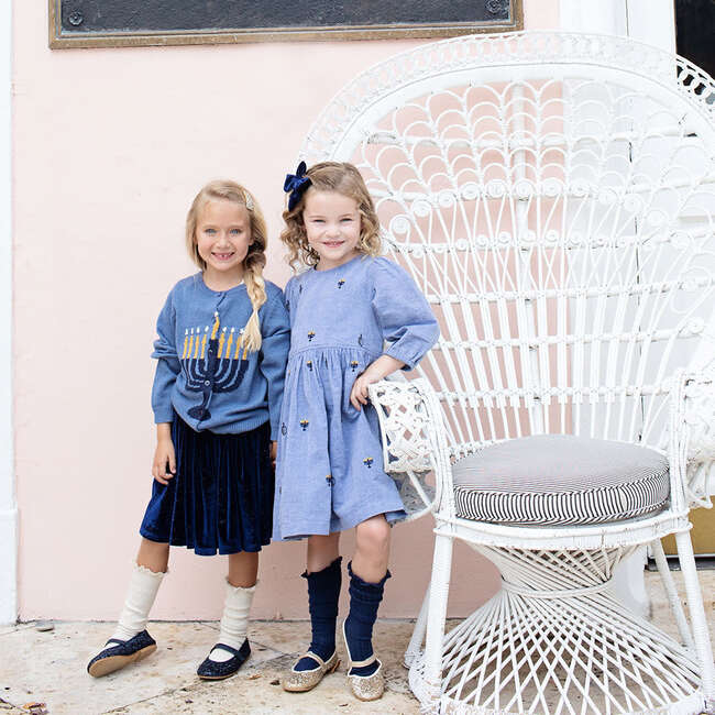 Girls Maude Sweater, Blue Menorah - Sweaters - 2
