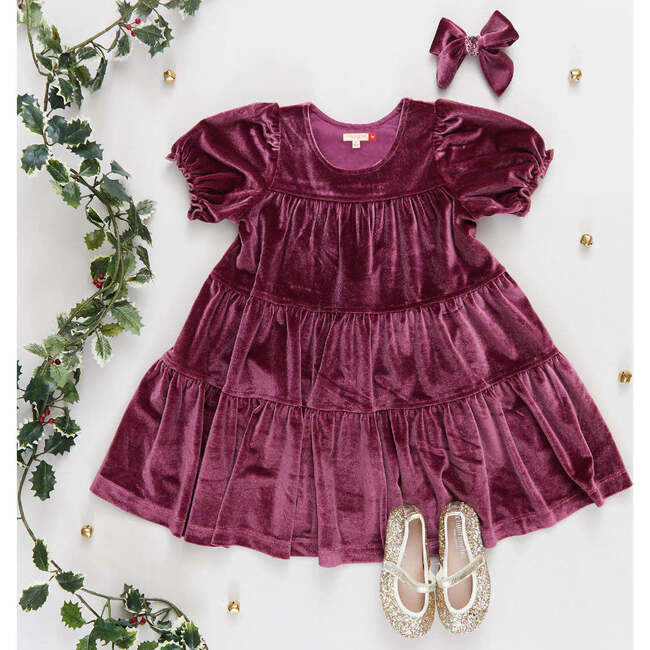 Girls Velour Elizabeth Dress, Sugarplum - Dresses - 4