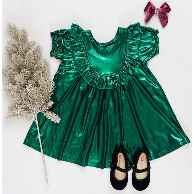 Girls Lame Brayden Ruffle Dress, Tinsel Green - Dresses - 4
