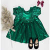 Girls Lame Brayden Ruffle Dress, Tinsel Green - Dresses - 4