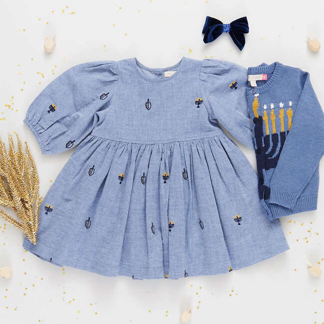 Girls Maude Sweater, Blue Menorah - Sweaters - 3